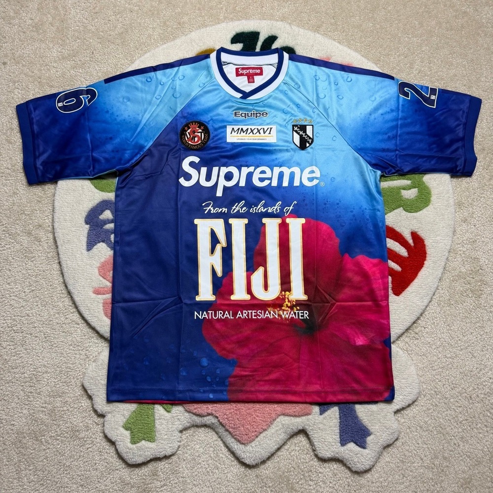 Supreme Fiji Soccer Jersey Blue Pink Floral Hibiscus Large SS24 Streetwear Shirt